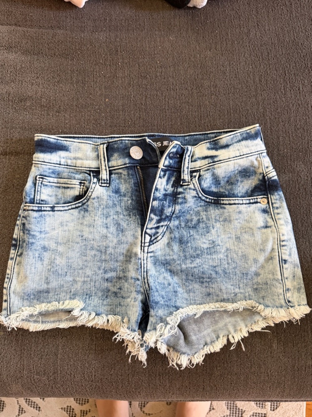Express Light Blue Acid Wash Frayed Denim Shorts
